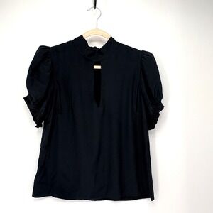Frame Pleated Puff-Sleeve Silk Mockneck Top Medium DEFECT